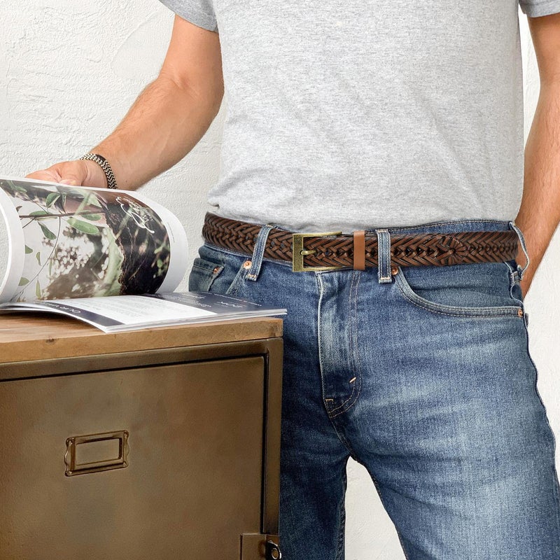 CHAOREN Leather Braided Belts for Men - 1 1/8" Mens Casual Woven Leather Belt for Dress Pant - Image 2